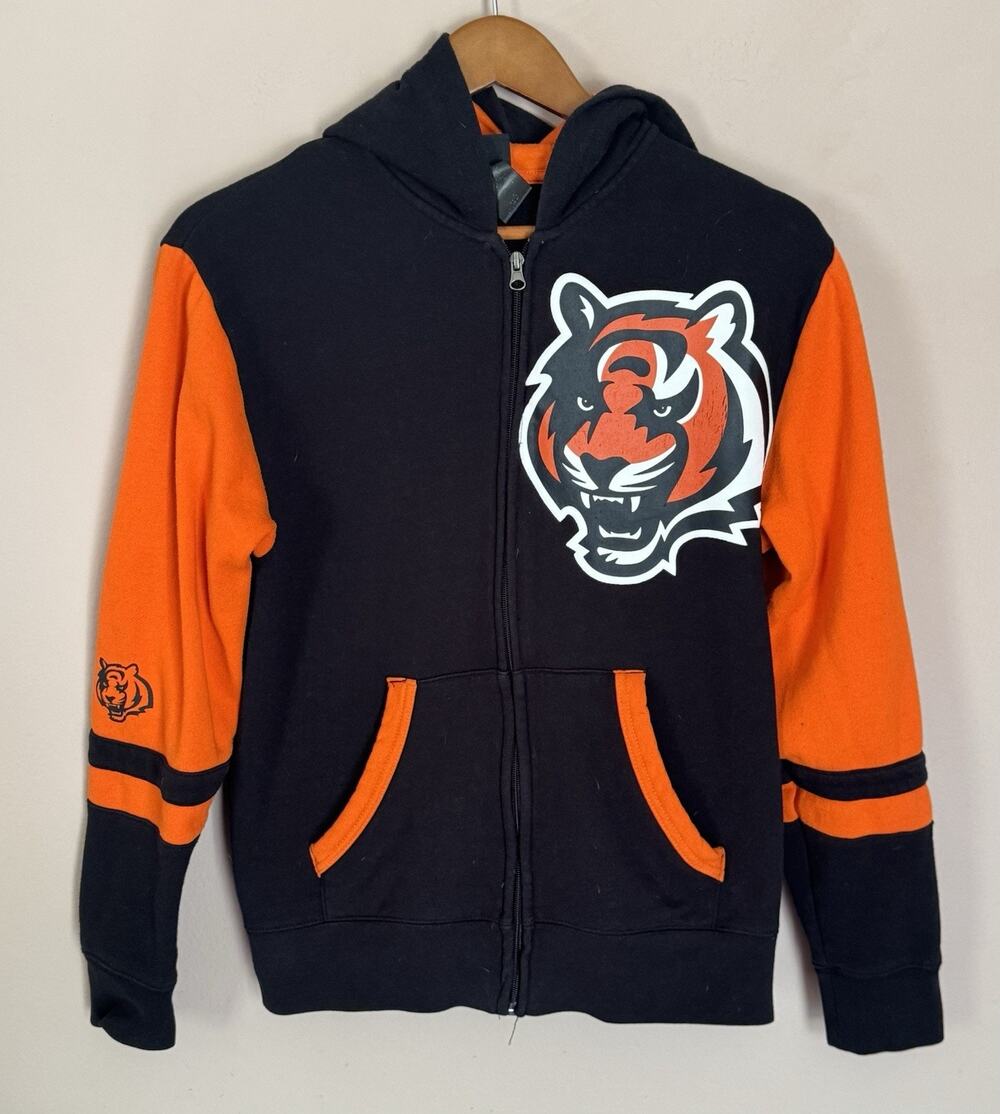 CINCINNATI BENGALS YOUTH XL STADIUM LONG SLEEVE FULL ZIP SWEATSHIRT BLACK